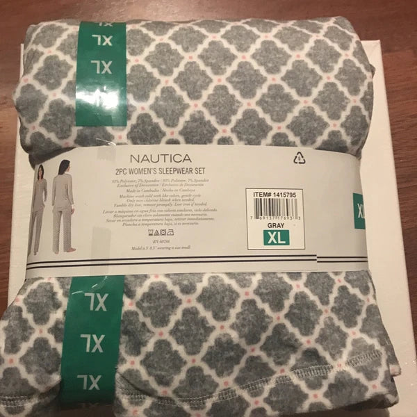 NEW! Nautica 2 pc Women's Sleepwear Set XL Super Soft! Gray & White
