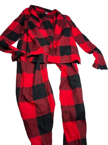 Old Navey Flannel Sleep Pajama Set Red & Black Plaid Ladies Size S