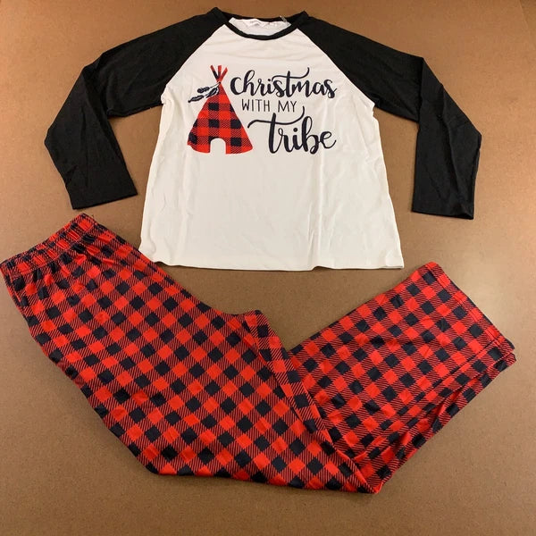 Cutematchy Womens Medium Christmas With My Tribe Graphic 2 Piece Pajama Set New