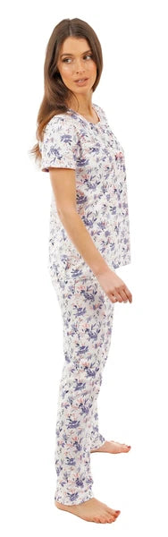 i-Smalls Ladies Floral Print Short Sleeves Cotton Pyjama Set (Blue) 8-10