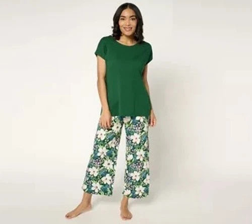 Stan Herman Wildflower Print Cotton Rayon Lounge Set Green XS New