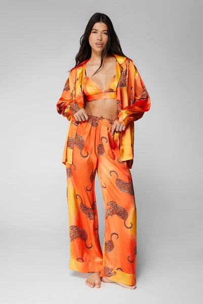 Nastygal Orange Pyjama Trouser Set Womens Going Out Nightwear