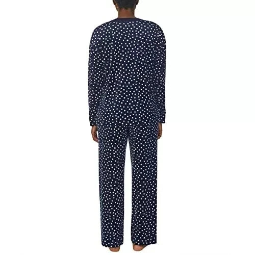 Nautica Women's 2 Pcs Pajama Sleepwear Set Silky Stretch Fleece Color: Navy, M
