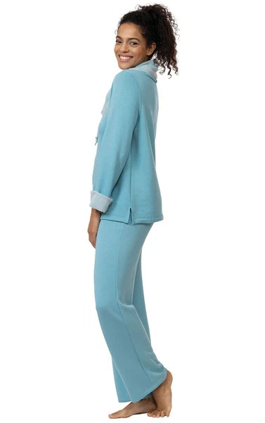Pajamagram World's Softest TEAL GREEN Cowl NECK Lounge PAJAMA 2 PC SET Sz SMALL