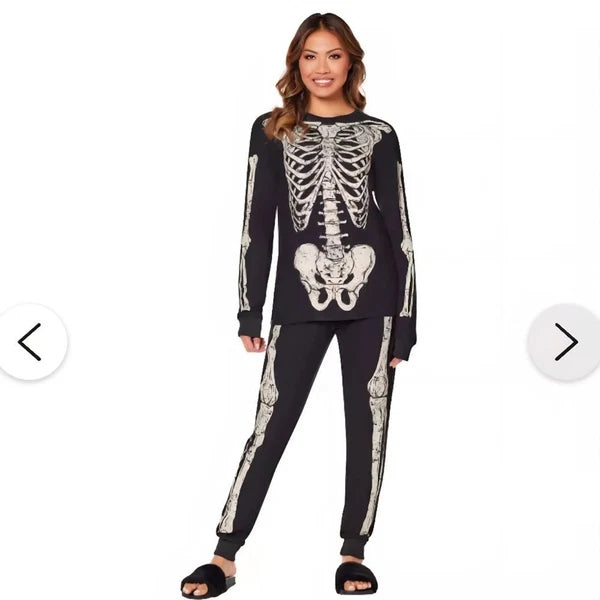 Spirit Halloween Skeleton Pajamas Lounge Set Black Women's Unisex Small