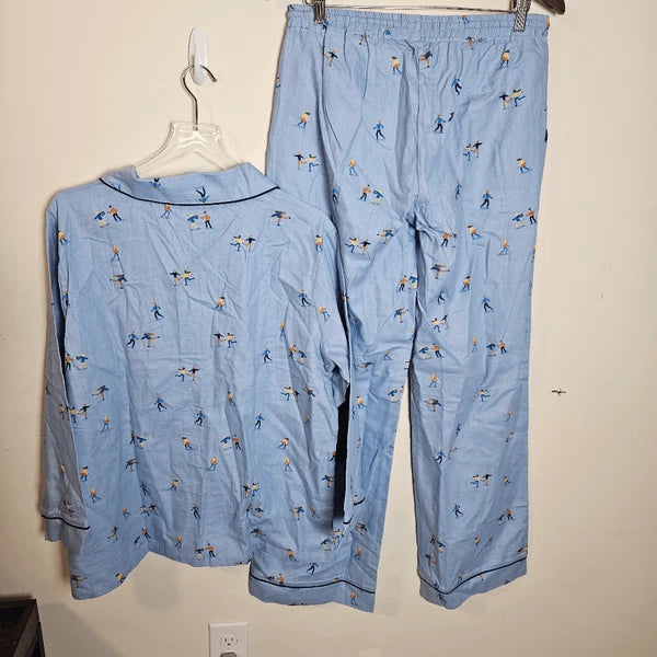 Lattelove Blue Flannel Skater Pants & Long Sleeve Pajama Set Skating Print Women