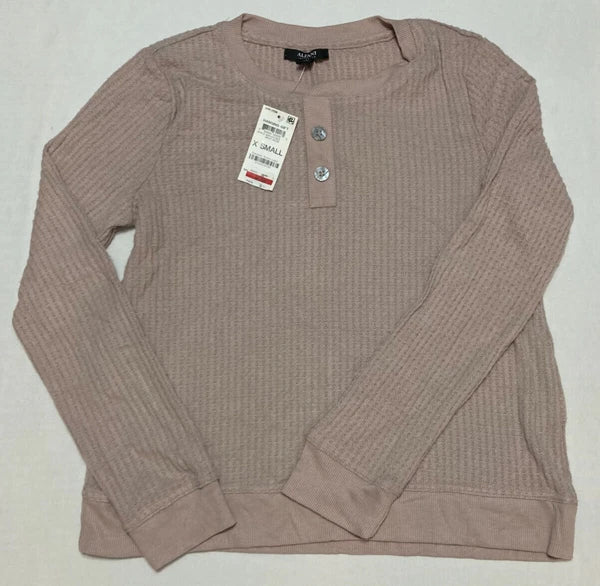 Alfani Thermal Henley Pajama Set Gray Rose XS