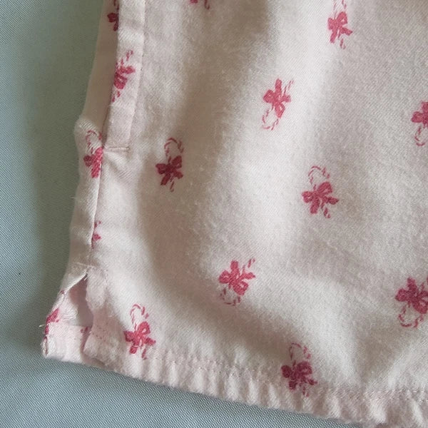 Hollister Pink Flannel Christmas Pajama Shorts Red Ribbon Tie candy canes L