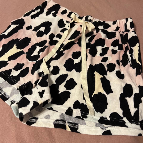 NWOT Bibi Pink & Blue Leopard Super Soft Pajama Shorts & Top Set Size Small