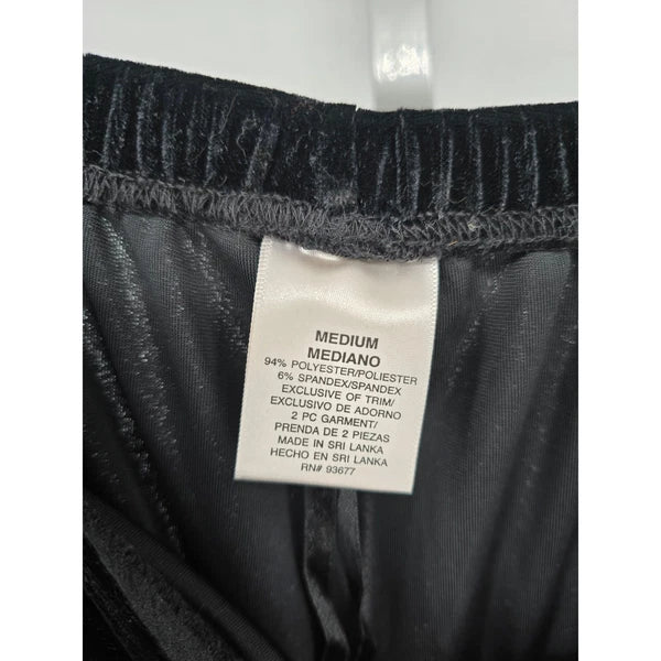 Delicates Intimates Womens Sz M velvet Pajama Top and Pants Set Black Lace Trim