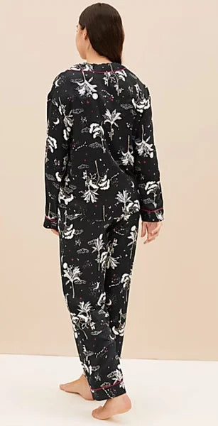 M&S Floral Print Revere Collared Pyjama Set - Size 12