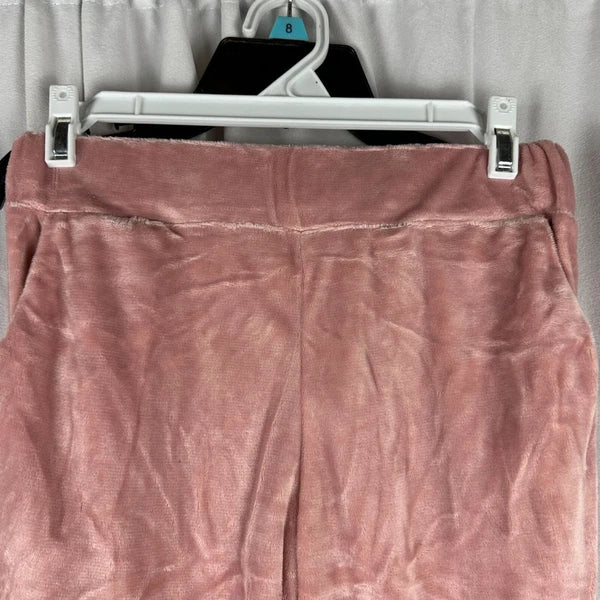 Womens Velvet-Like Cowl Neck Top & Pants Pajama Set Small Pink