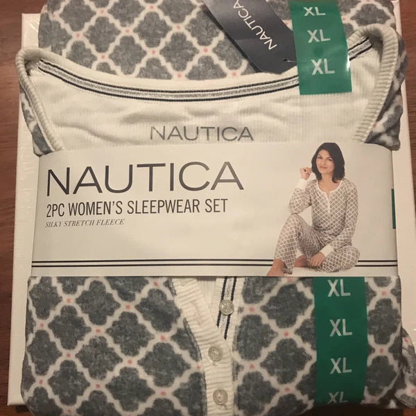 NEW! Nautica 2 pc Women's Sleepwear Set XL Super Soft! Gray & White
