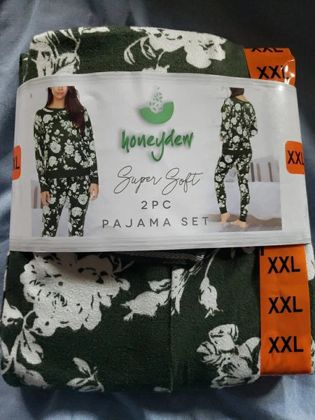 Honeydew Women’s Hacci Lounge PJ Set 2 Piece, Olive Floral, Size 2XL