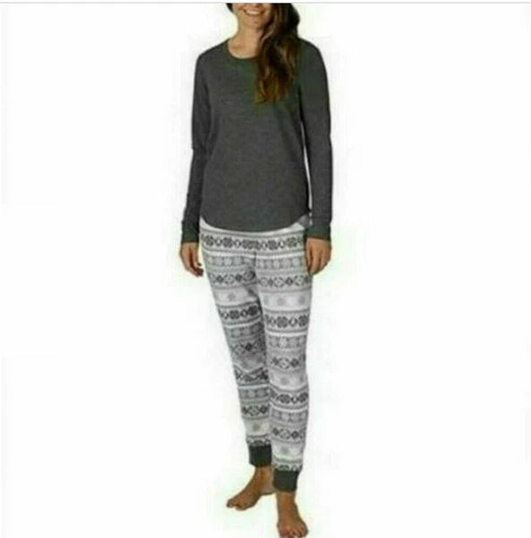 Eddie Bauer Women's 2 -Piece Soft PJ Set (White/Gray Charcoal  LARGE)NWT