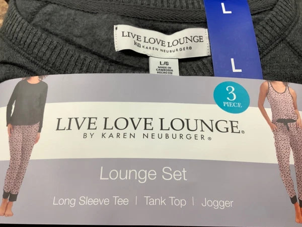 Live Love Lounge Cozy Leopard 3-piece Lounge PJ Set by Karen Neuburger L NWT