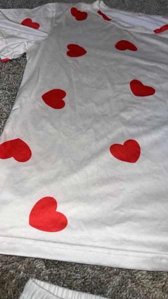Heart Print Short Sleeve Tee Top and Shorts PJ Set Size Medium