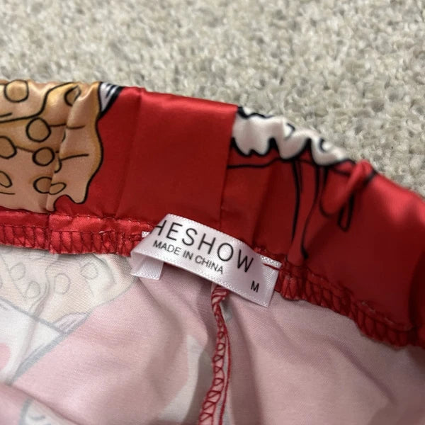 Sheshow Women's Chick-Fil-A Print Satin Pajamas Top/Short Set Red Medium New