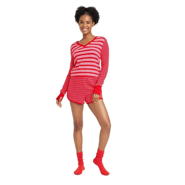 Colsie Women's 3pc Socks and Pajama Set Red Striped Size XS