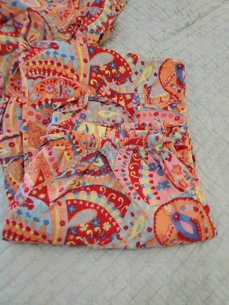 Pine Cone Hill Fine Linens Floral Print Pajama Set Long Pants Sz Large Luxury EC