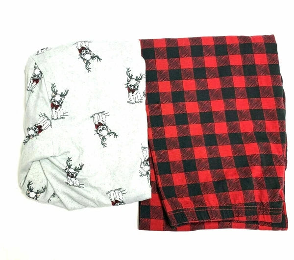 2 Piece Claudel Women's Plaid Reindeer Kitten Pajama Sleepwear Set, Large
