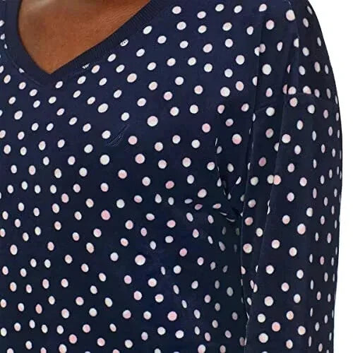 Nautica Women's 2 Pcs Pajama Sleepwear Set Silky Stretch Fleece Color: Navy, M