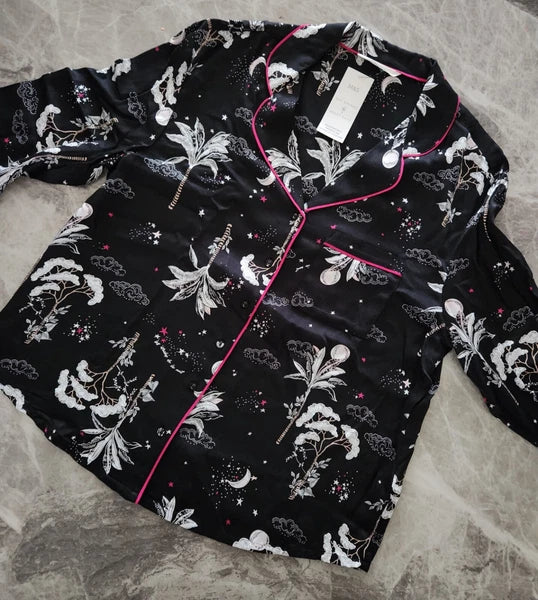 M&S Floral Print Revere Collared Pyjama Set - Size 12
