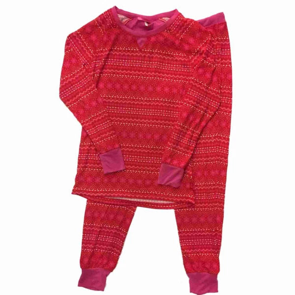 Womens Red Pink & White Aztec Print Snowflake Pajamas Thermal Sleep Set Large