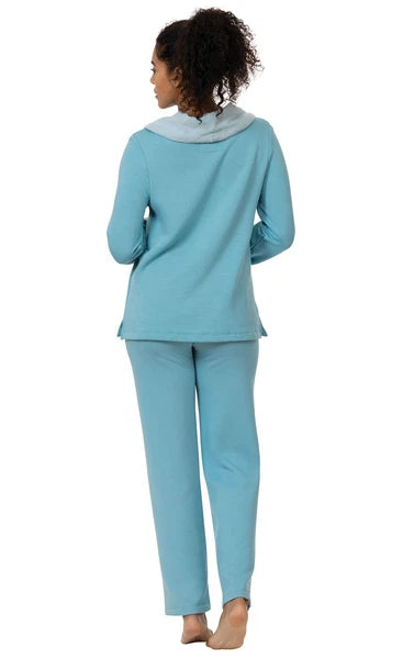 Pajamagram World's Softest TEAL GREEN Cowl NECK Lounge PAJAMA 2 PC SET Sz SMALL