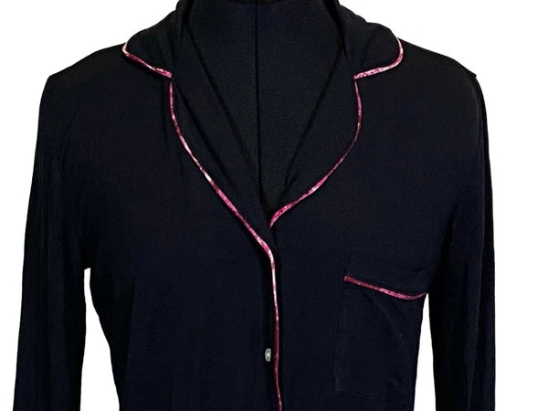 NWT JENNI Women's Notch-Collar Pajama Set Deep Black Size S