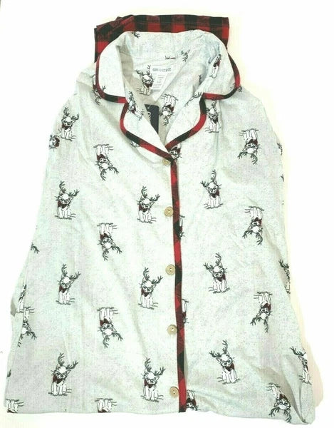 2 Piece Claudel Women's Plaid Reindeer Kitten Pajama Sleepwear Set, Large