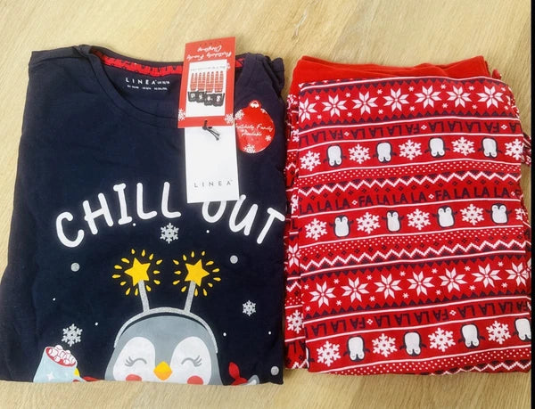 Linea Penguin Christmas Pyjamas Ladies Red&Blue Size 16-18 New with Tags