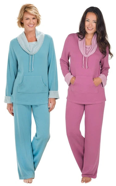 Pajamagram World's Softest TEAL GREEN Cowl NECK Lounge PAJAMA 2 PC SET Sz SMALL