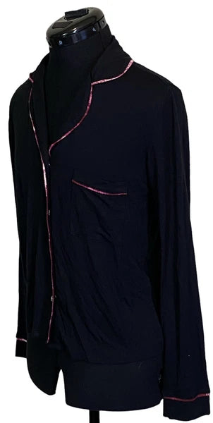 NWT JENNI Women's Notch-Collar Pajama Set Deep Black Size S