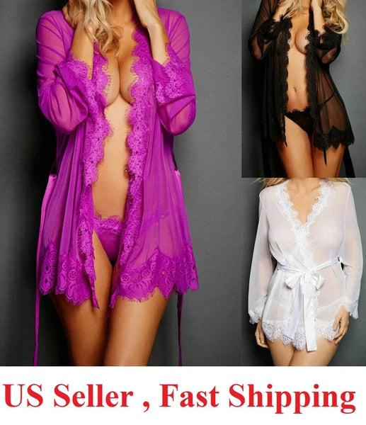 Sexy Lingerie Sleepwear Women Lace Robe Babydoll Nightwear G-string pajamas