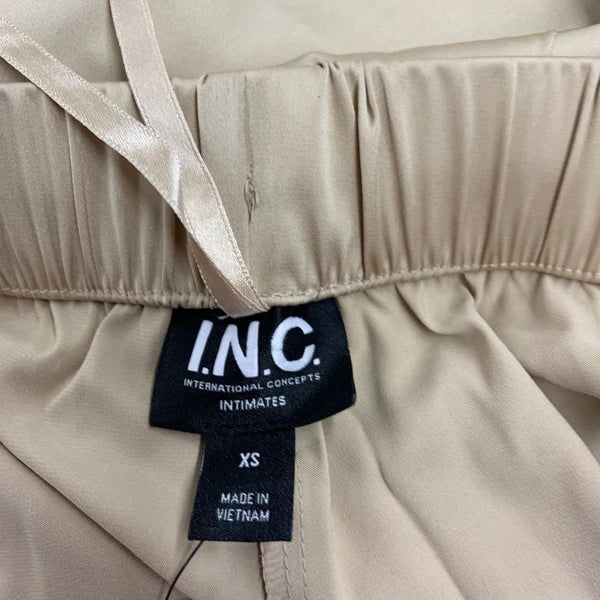 International Concepts 2-Pc. Piped-Trim Satin Pajama Set Women's XS Safari Brown