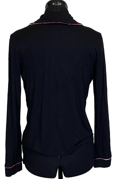 NWT JENNI Women's Notch-Collar Pajama Set Deep Black Size S