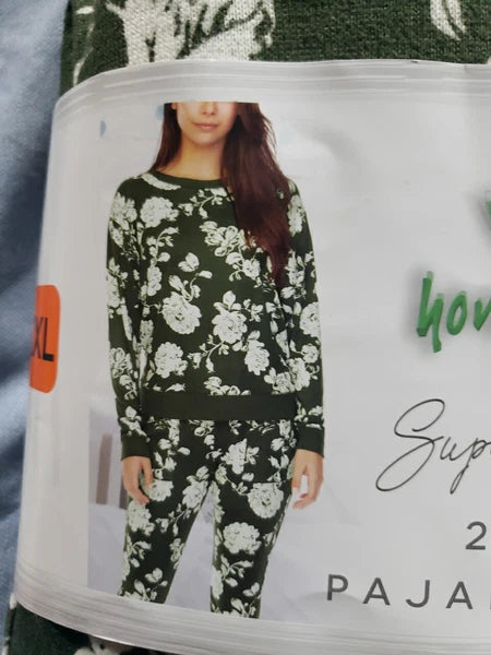 Honeydew Women’s Hacci Lounge PJ Set 2 Piece, Olive Floral, Size 2XL