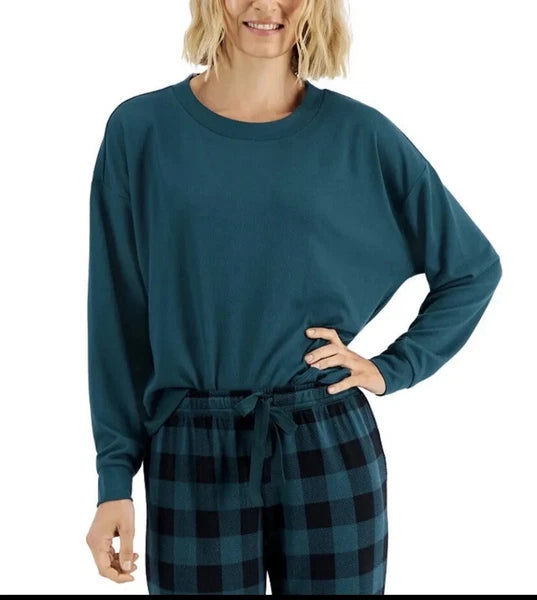 Jenni Women's Crewneck Long Sleeve Pajama Set June Bug Buffalo Check XL