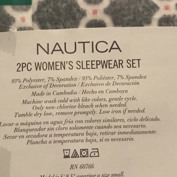 NEW! Nautica 2 pc Women's Sleepwear Set XL Super Soft! Gray & White