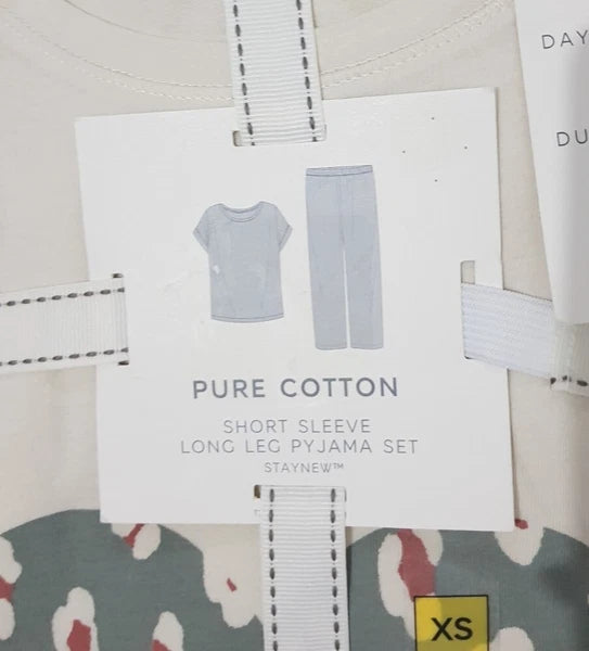 M&S size XS khaki LOUNGE WEAR pure cotton PYJAMA SET beige HEART short sleeve