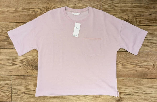 M&S Cotton Pink Sweatshirt Jersey Shortie Pyjama Set Pyjamas PJs Large 16 - 18