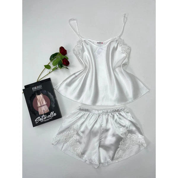 Satinella Satin Sleep Set In White - Size Large