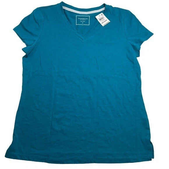 Charter Club Intimates V-Neck Pajama Shirts Bundle Grey & Deep Lagoon Teal Blue