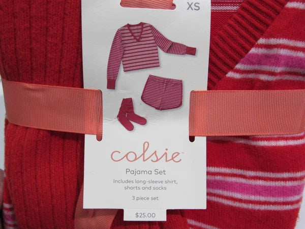Colsie Women's 3pc Socks and Pajama Set Red Striped Size XS