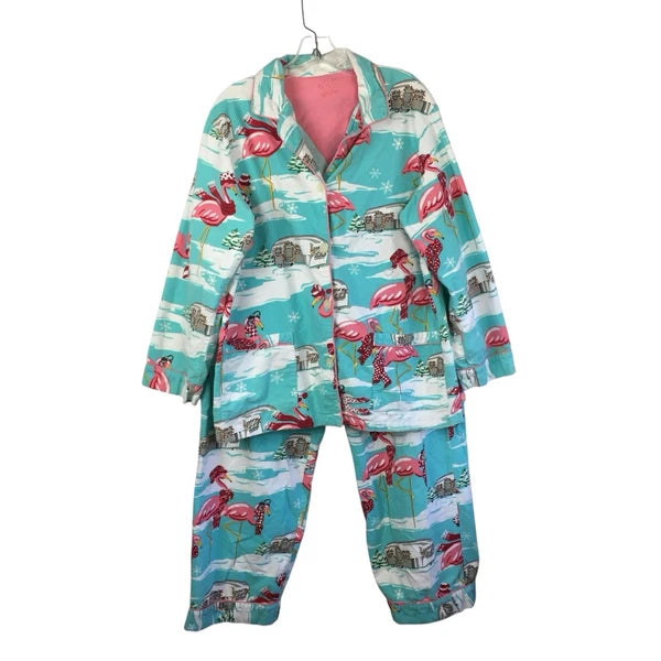 Nick & Nora Pajama Set Womens Large Flamingo Airstream RV Christmas Holiday