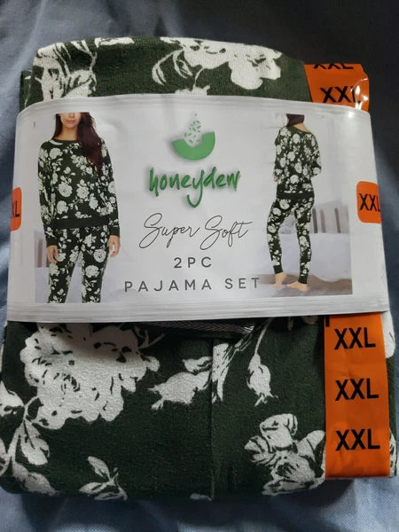 Honeydew Women’s Hacci Lounge PJ Set 2 Piece, Olive Floral, Size 2XL