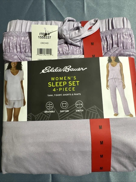 Women's Eddie Bauer 4-Piece Sleep Set, Orchid, Medium, E11