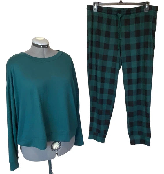 Jenni Women's Crewneck Long Sleeve Pajama Set June Bug Buffalo Check XL