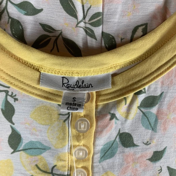 Roudelain Women's Pajamas Set S Tank Top Shorts Lemon Floral Soft Henley PJs NWT